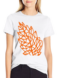 Geometric Orange Leaf Graphic Black T-Shirt
