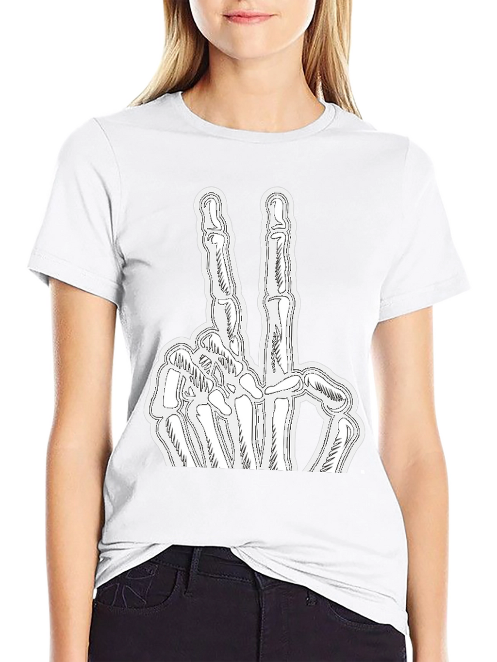 Skeleton Peace Sign Black Graphic Tee