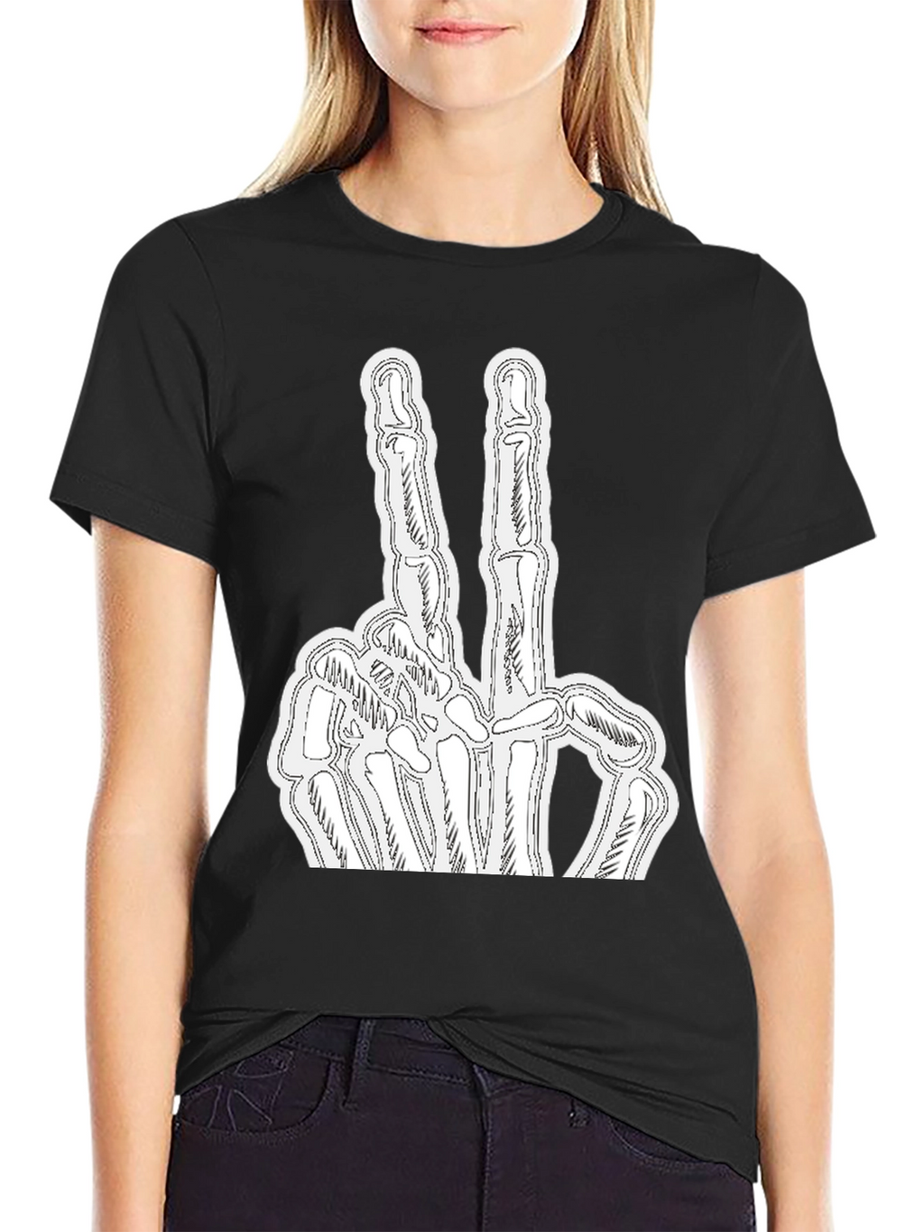 Skeleton Peace Sign Black Graphic Tee