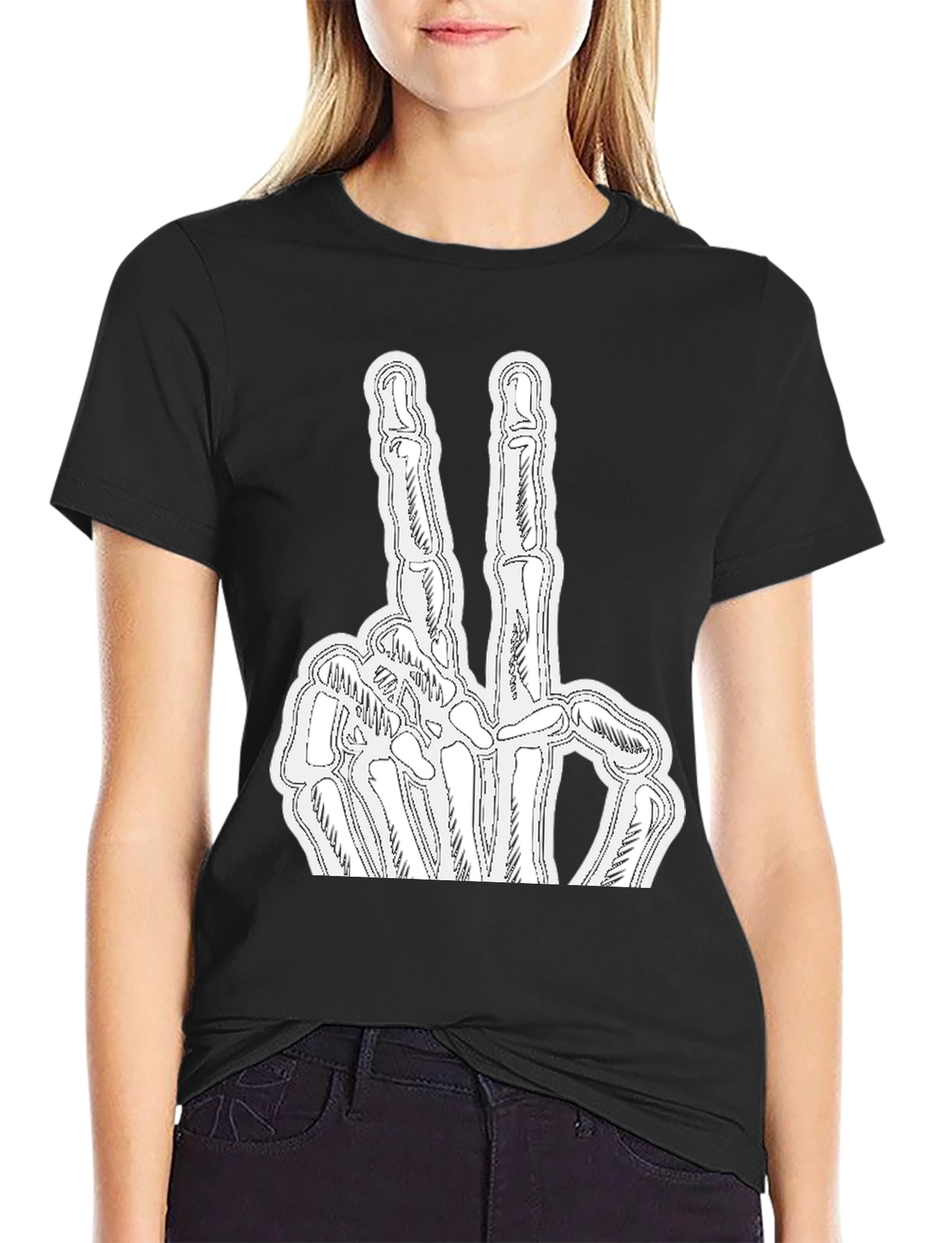 Skeleton Peace Sign Black Graphic Tee