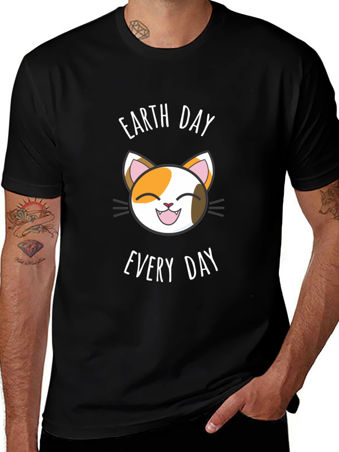 Earth Day Every Day Cat T-Shirt - Black