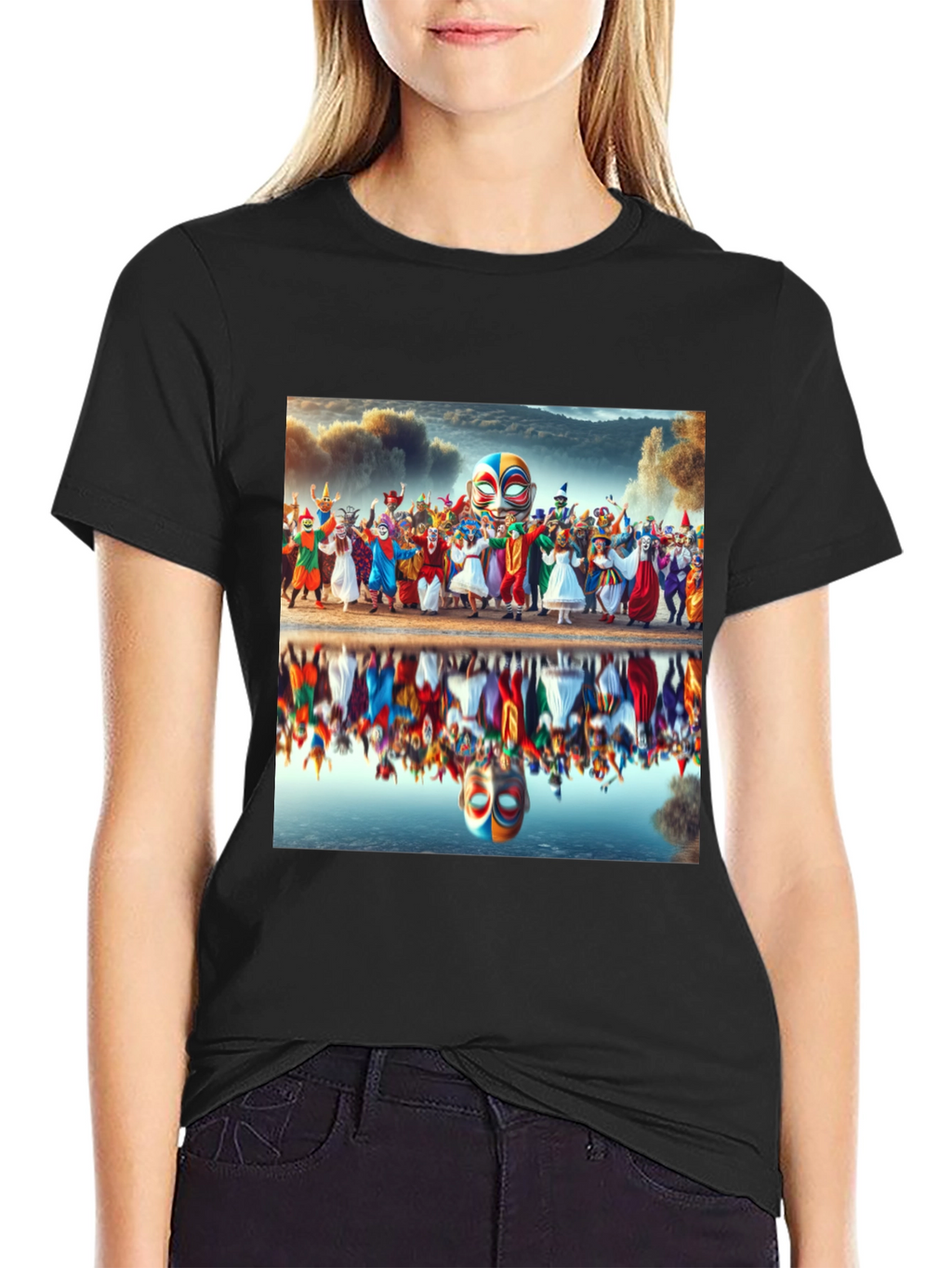 Carnival Reflection Graphic Tee - Stylish Black T-Shirt