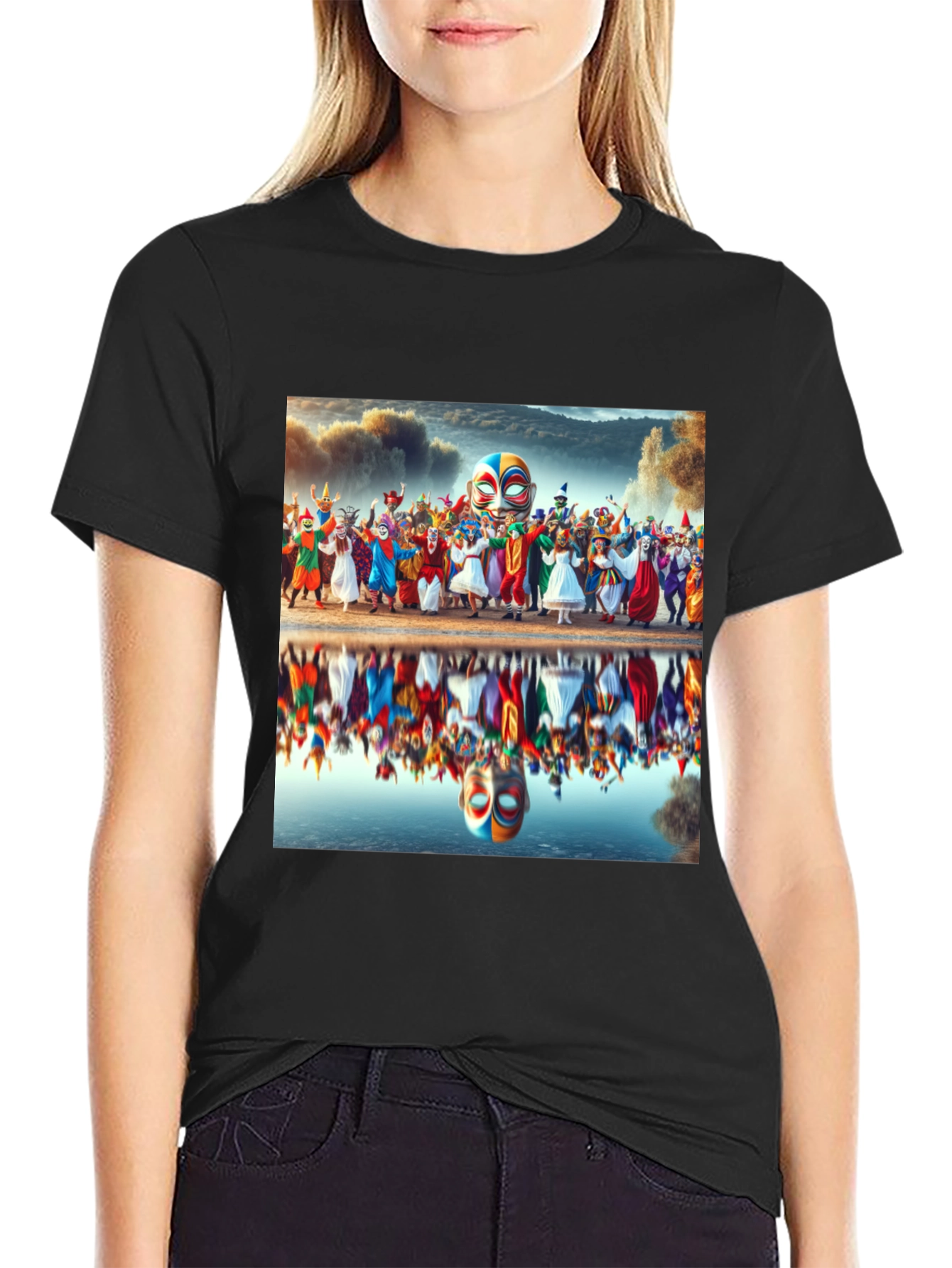 Carnival Reflection Graphic Tee - Stylish Black T-Shirt