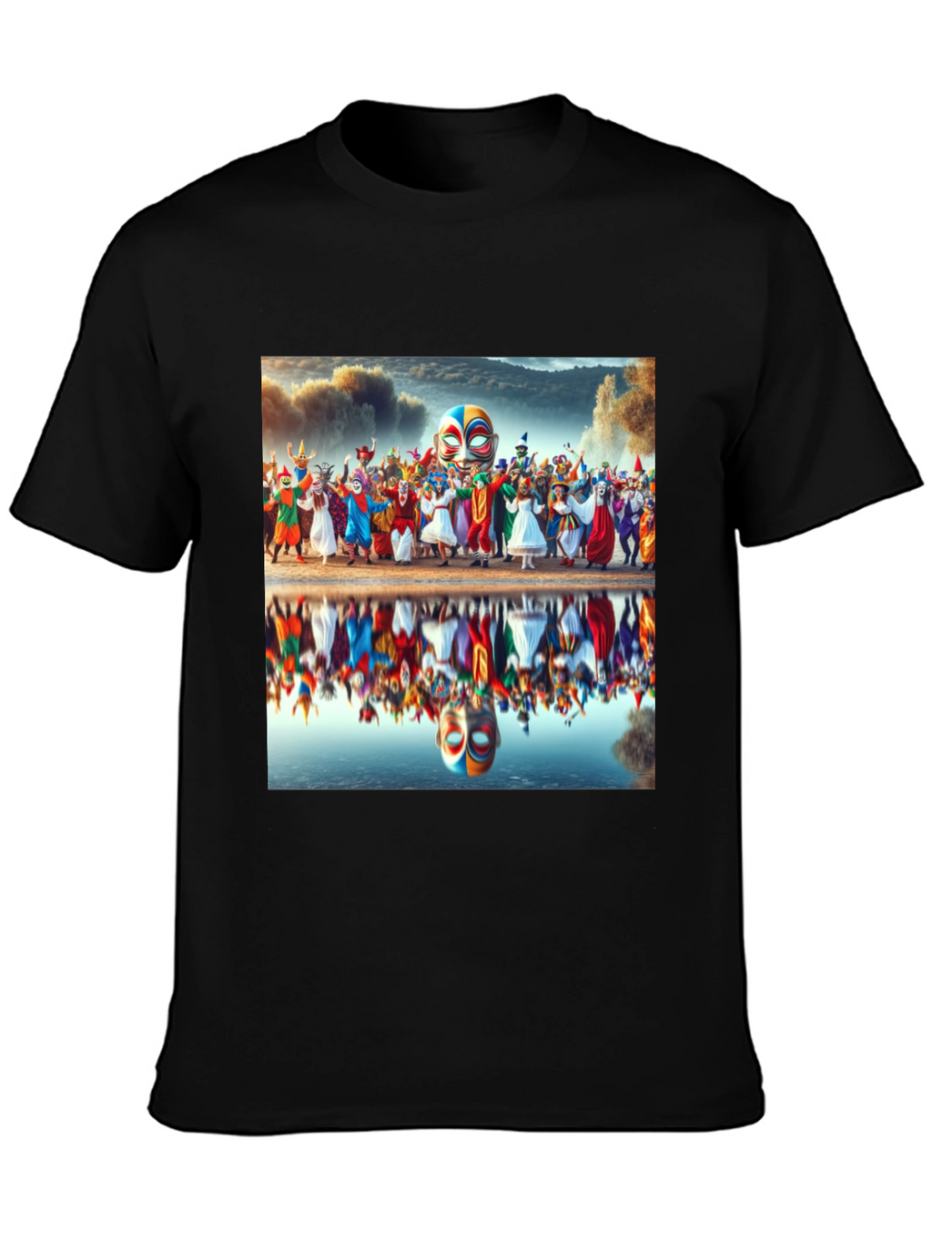 Carnival Reflection Graphic Tee - Stylish Black T-Shirt