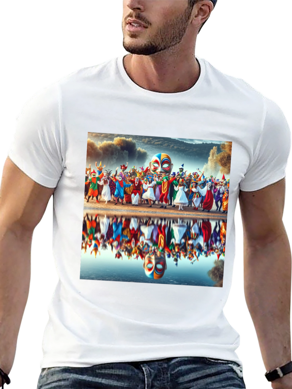 Carnival Reflection Graphic Tee - Stylish Black T-Shirt