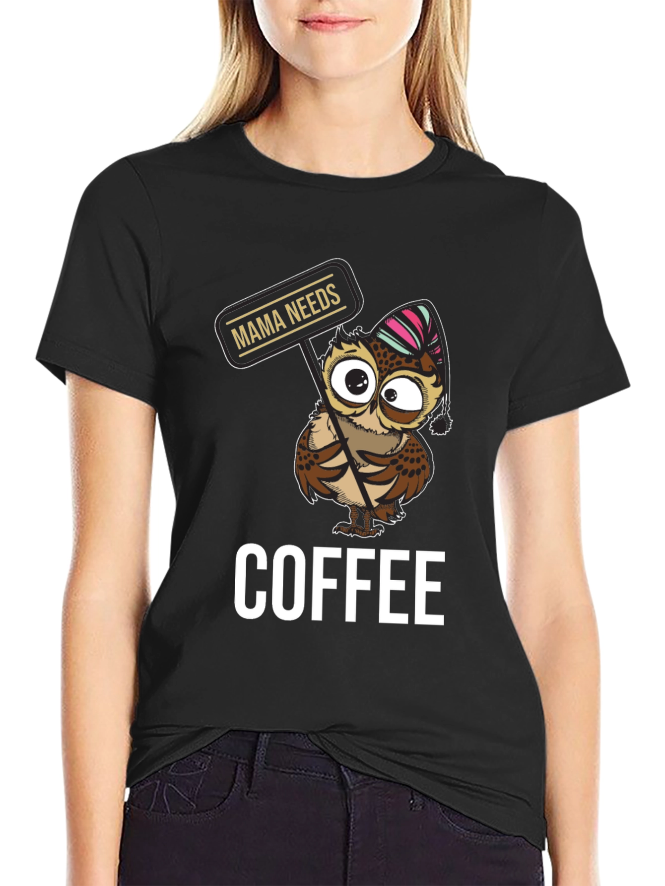 Mama Needs Coffee Owl T-Shirt - Cute Graphic Tee