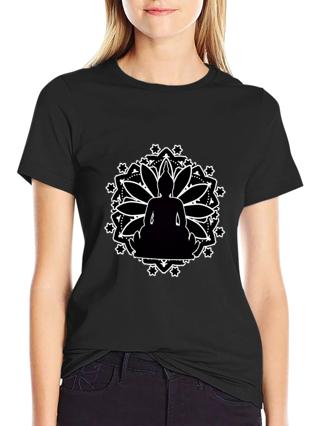Buddha Mandala Graphic Black T-Shirt