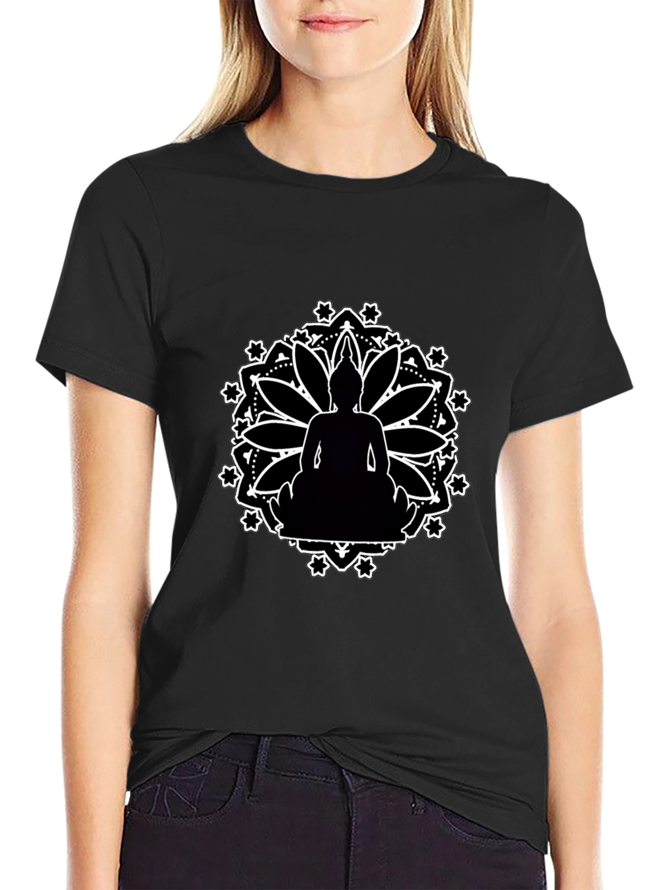 Buddha Mandala Graphic Black T-Shirt