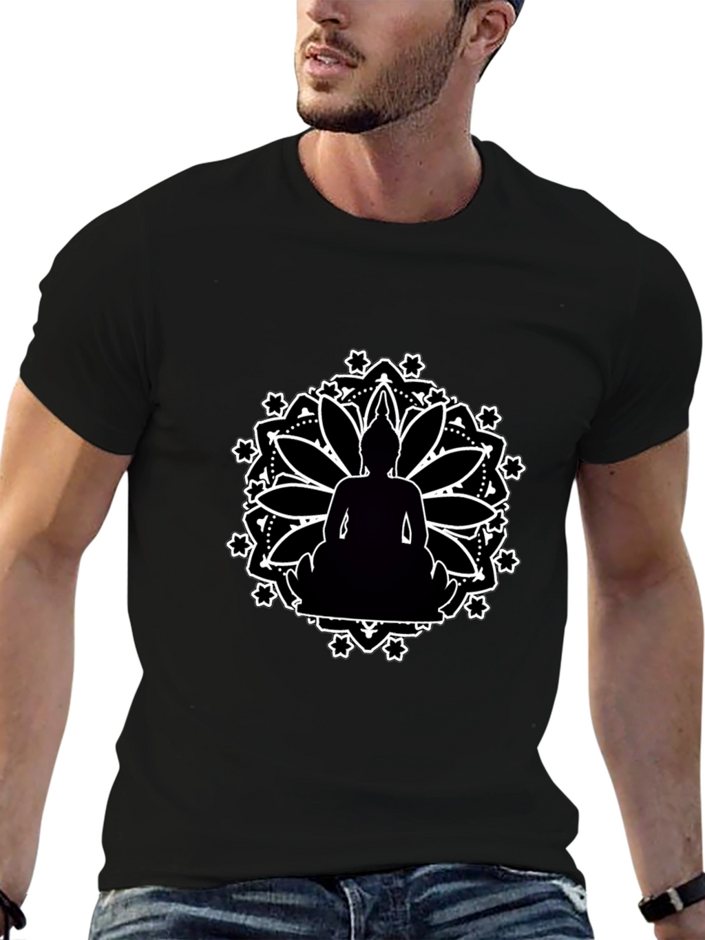 Buddha Mandala Graphic Black T-Shirt