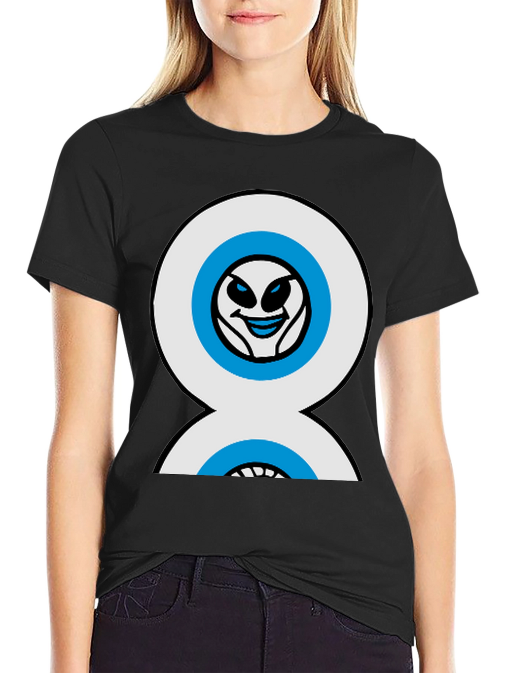 Funny Alien Double Eyes Black T-Shirt