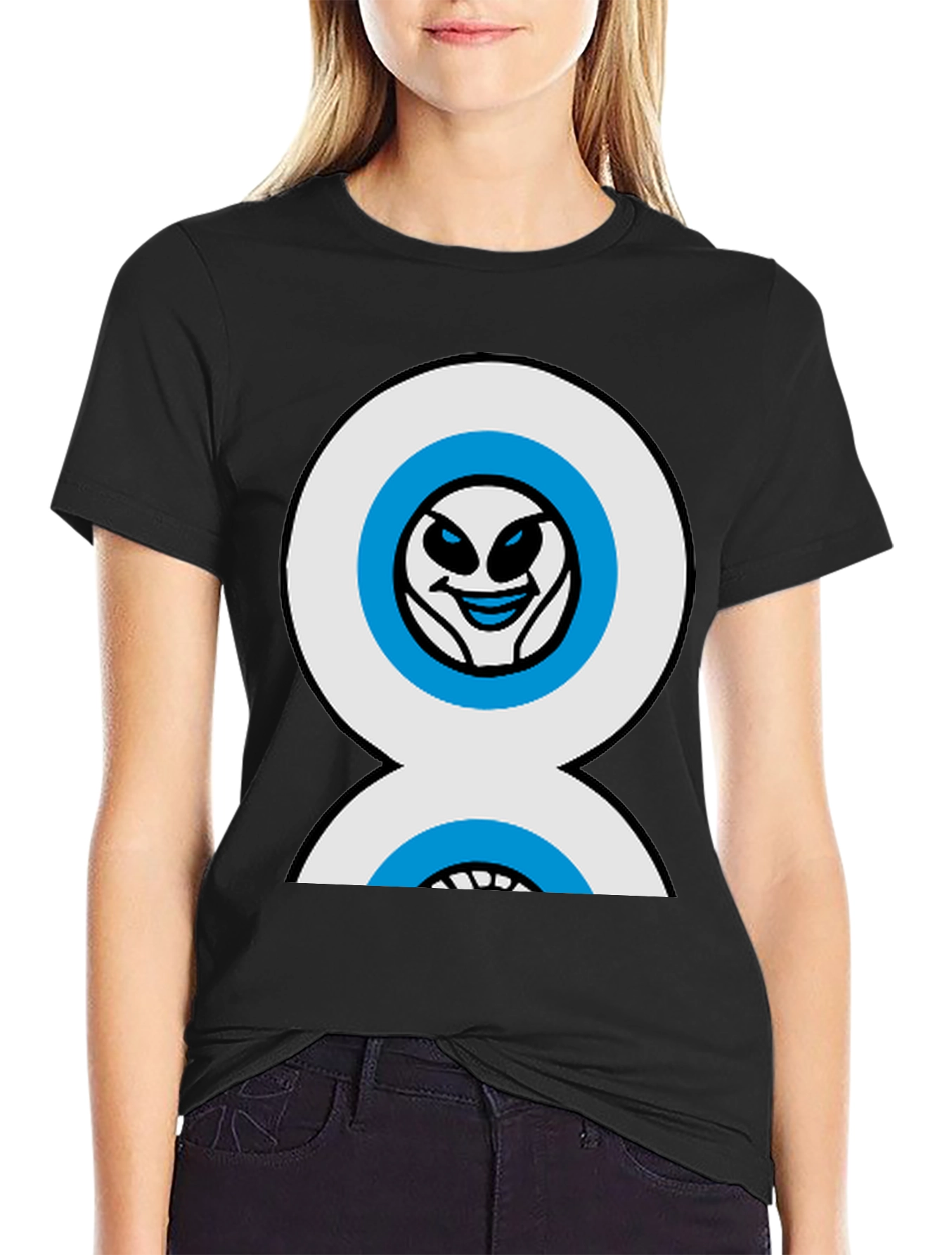 Funny Alien Double Eyes Black T-Shirt