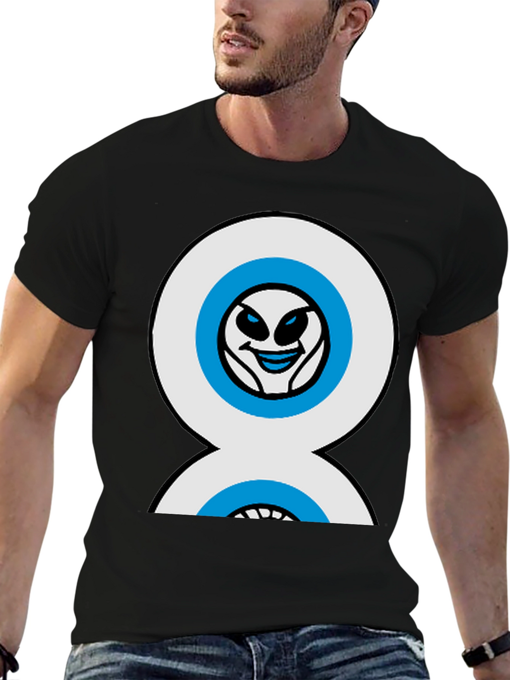 Funny Alien Double Eyes Black T-Shirt