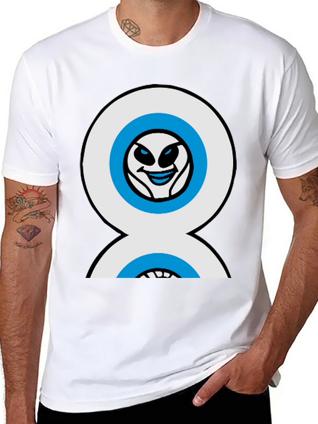 Funny Alien Double Eyes Black T-Shirt