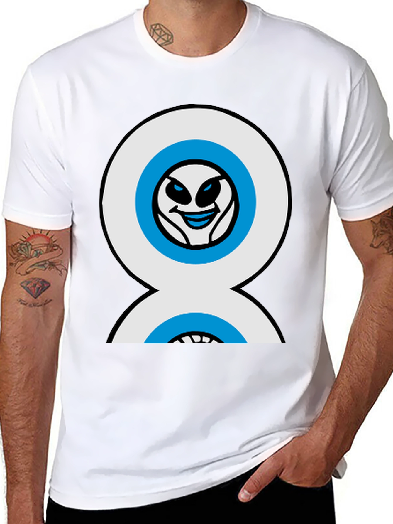 Funny Alien Double Eyes Black T-Shirt