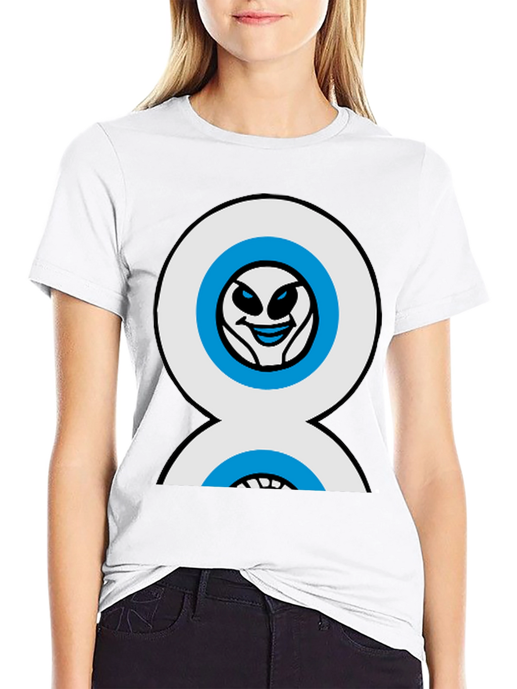 Funny Alien Double Eyes Black T-Shirt