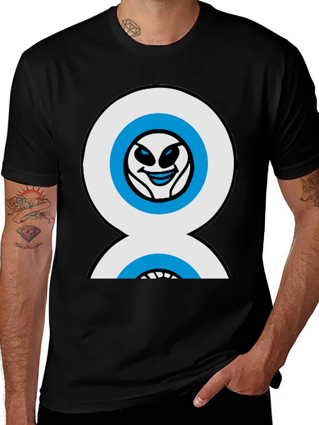 Funny Alien Double Eyes Black T-Shirt