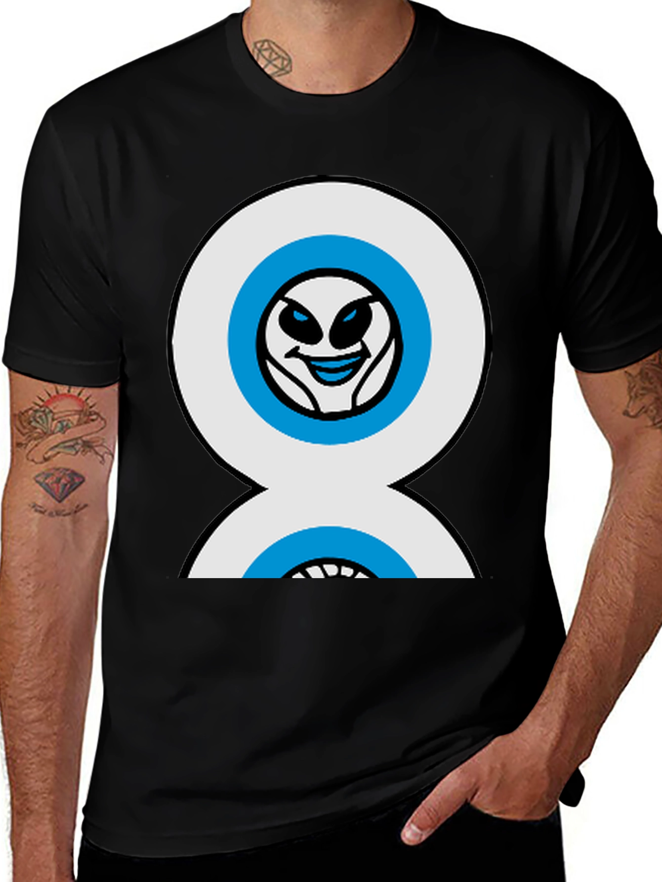 Funny Alien Double Eyes Black T-Shirt