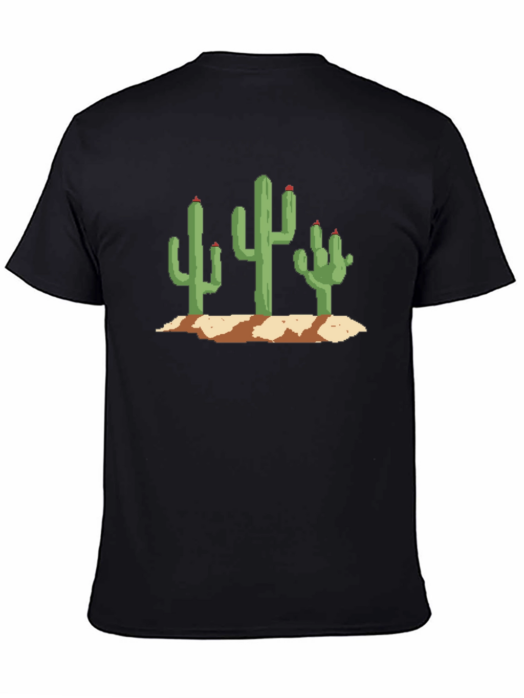 Pixel Cactus Graphic Tee - Black Cotton T-Shirt