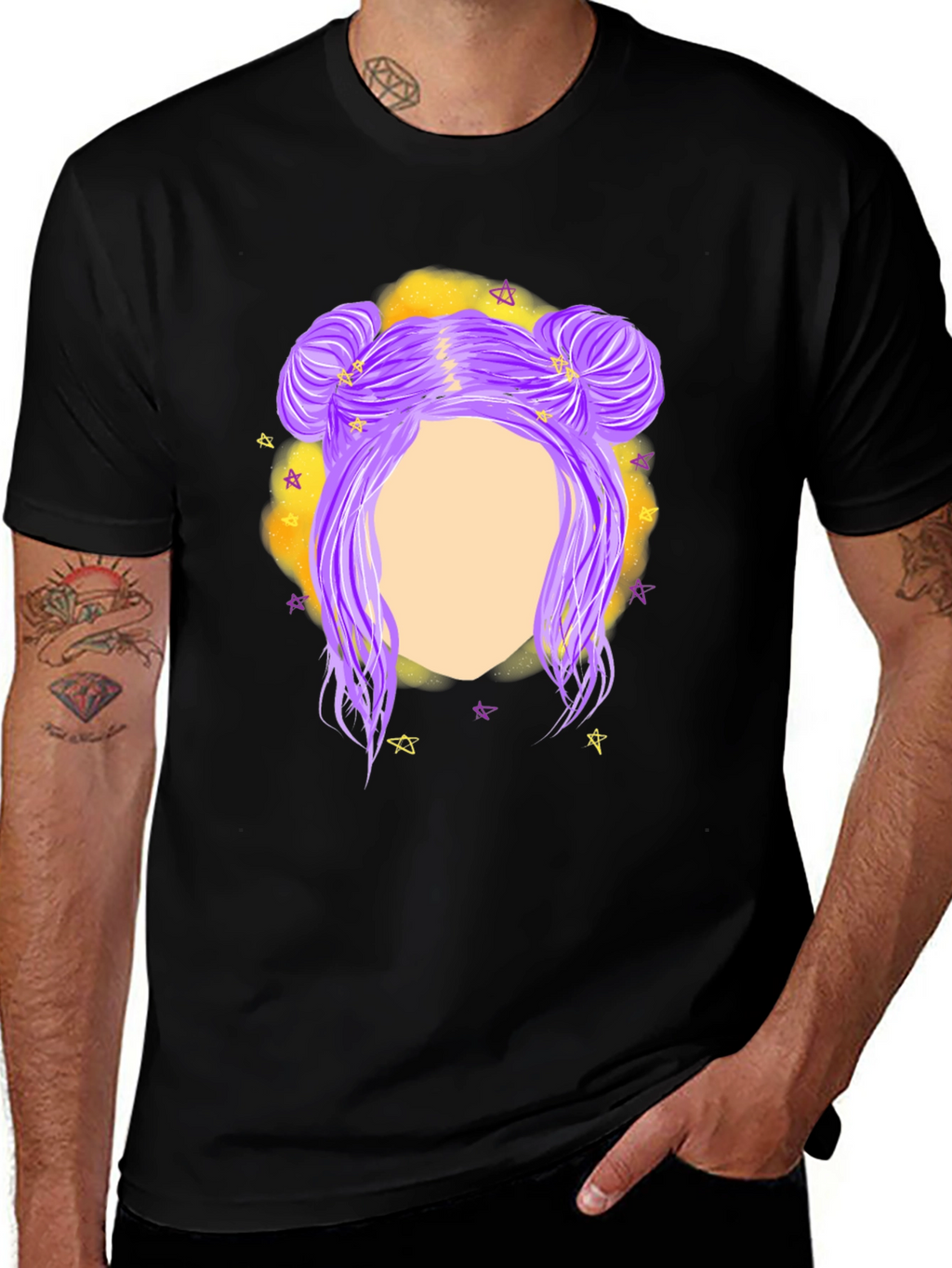 Cosmic Bun Hair T-Shirt - Black