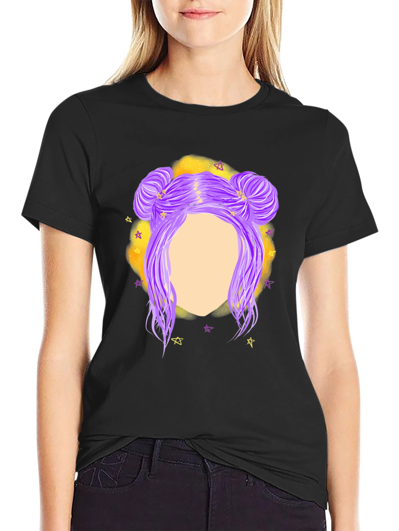 Cosmic Bun Hair T-Shirt - Black