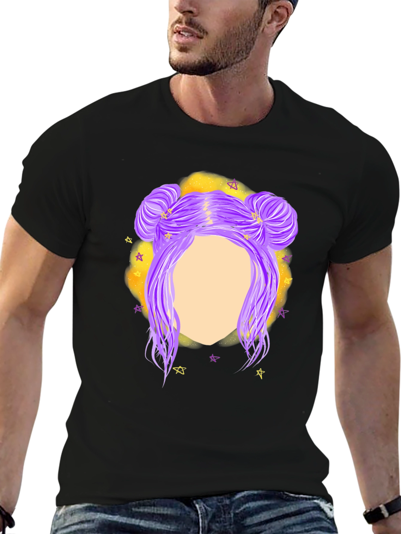Cosmic Bun Hair T-Shirt - Black