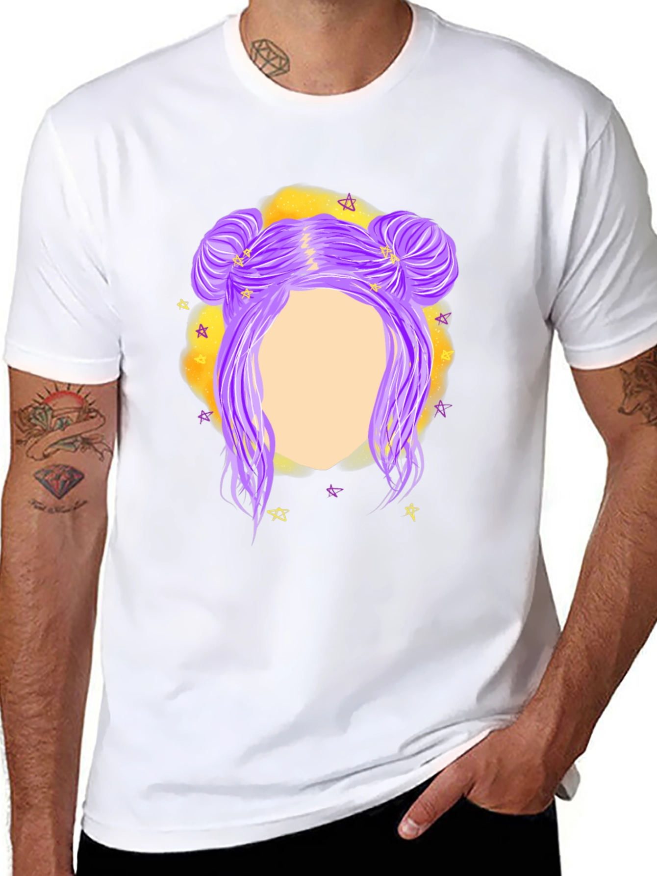 Cosmic Bun Hair T-Shirt - Black