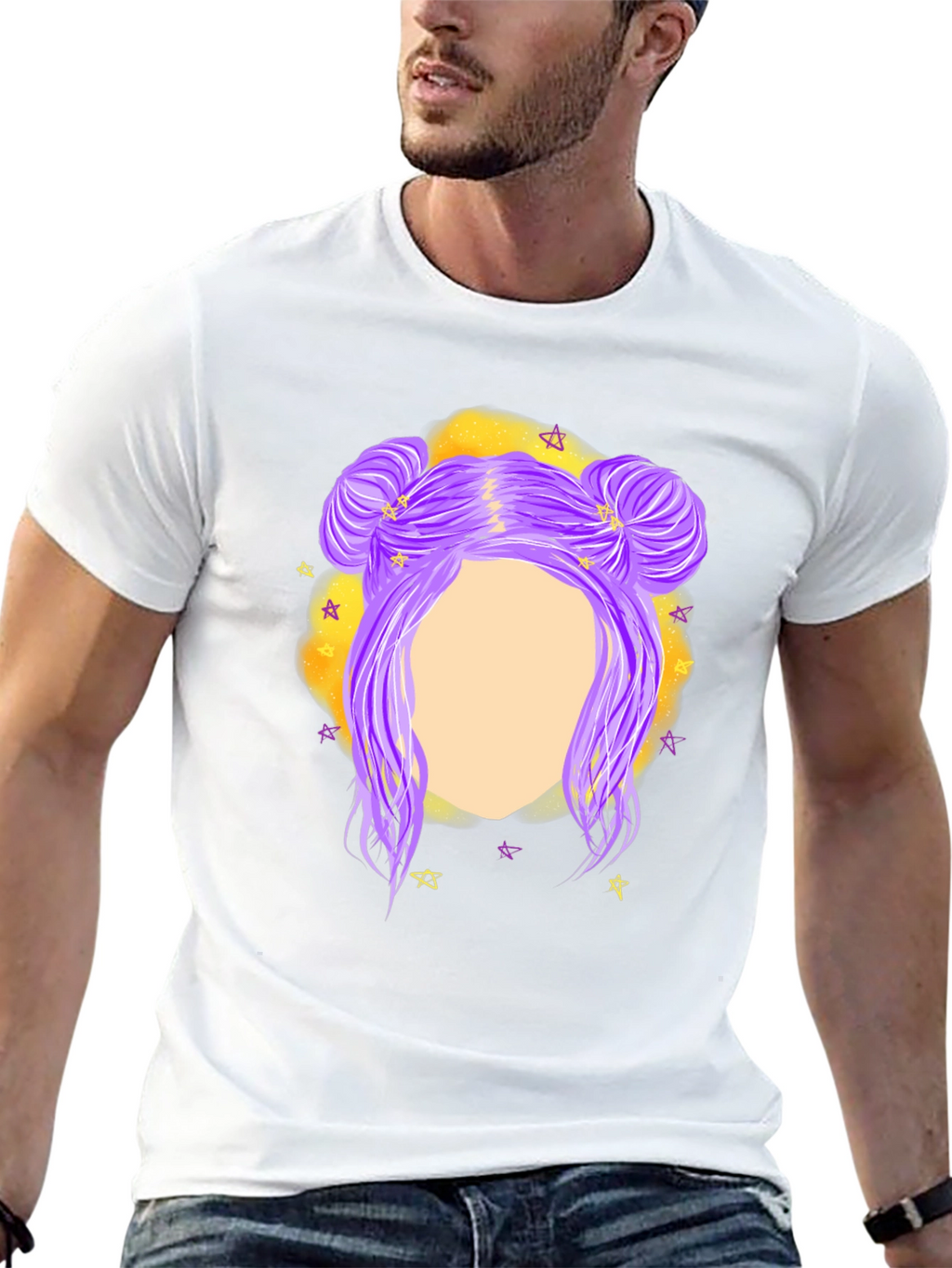 Cosmic Bun Hair T-Shirt - Black