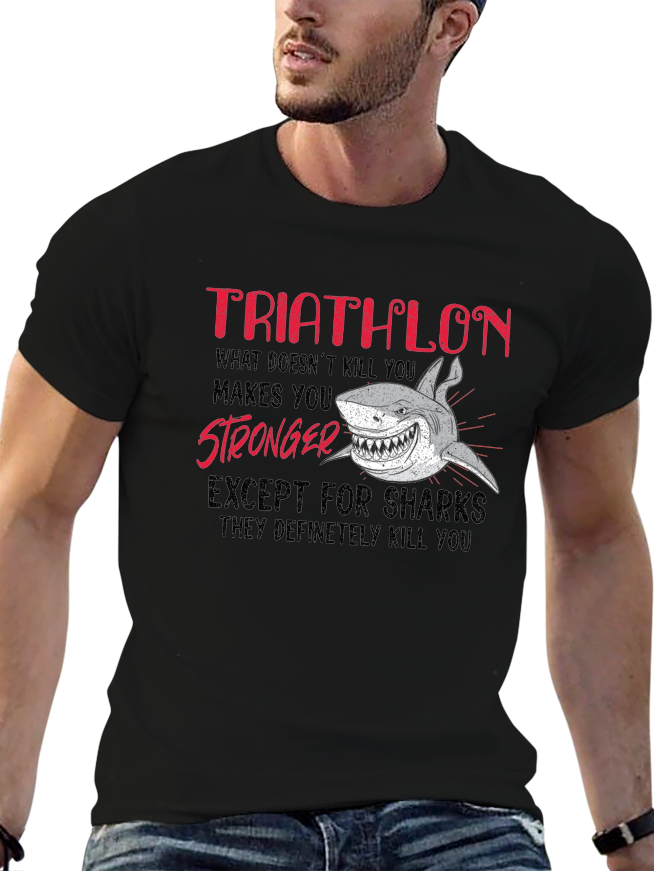 Triathlon Shark Graphic Tee - Funny Triathlete T-Shirt