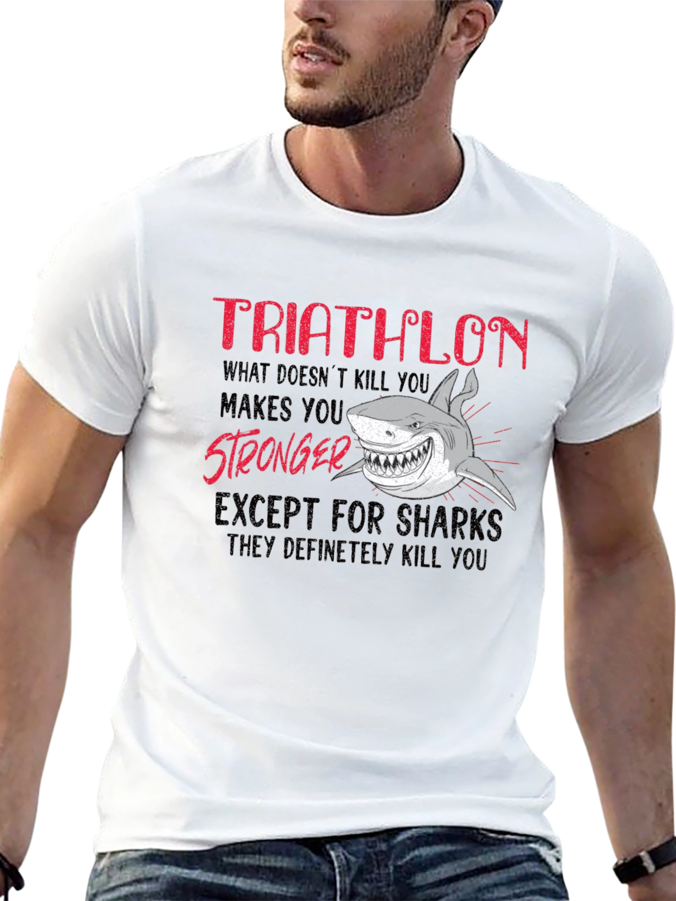 Triathlon Shark Graphic Tee - Funny Triathlete T-Shirt