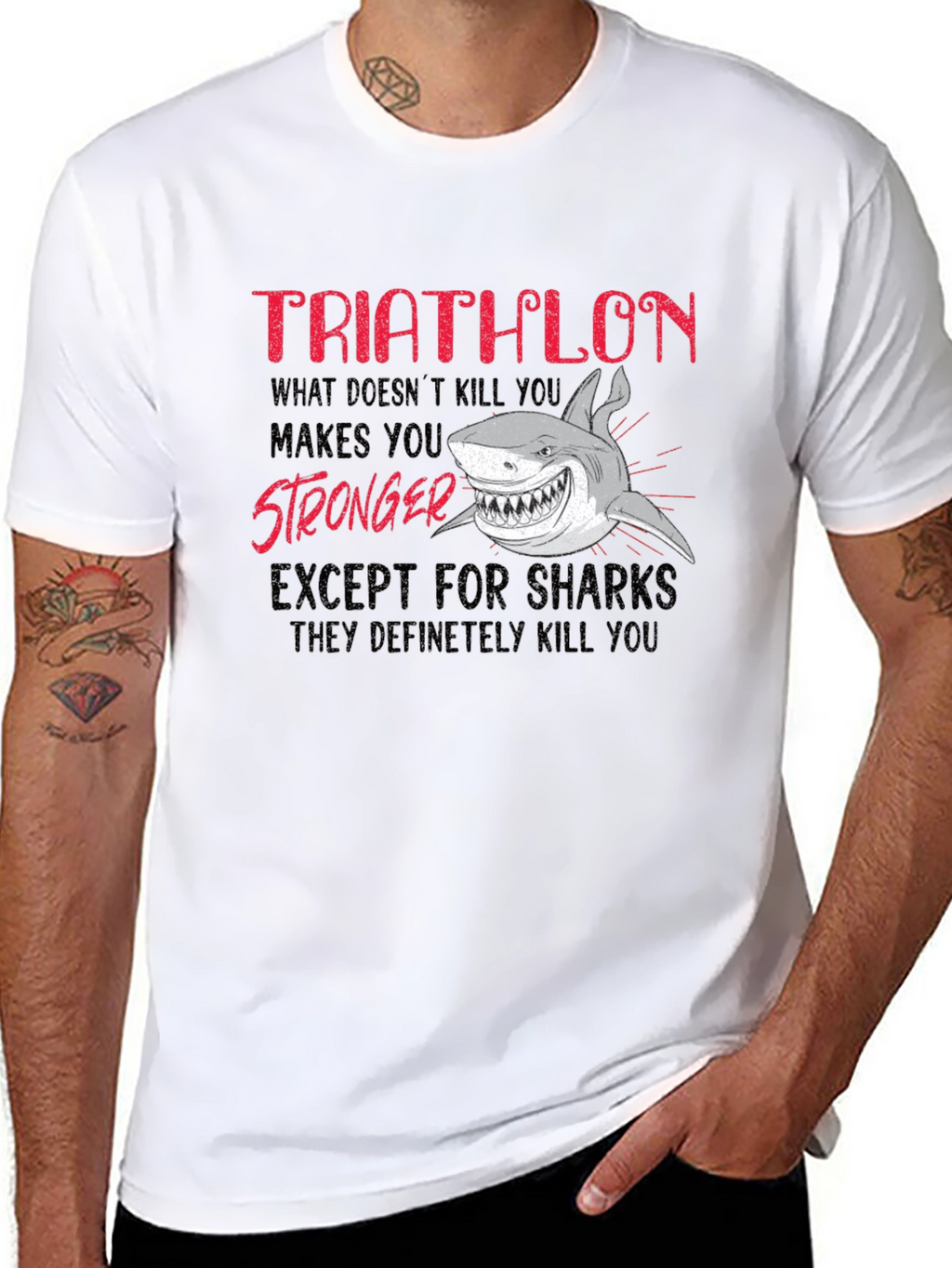 Triathlon Shark Graphic Tee - Funny Triathlete T-Shirt