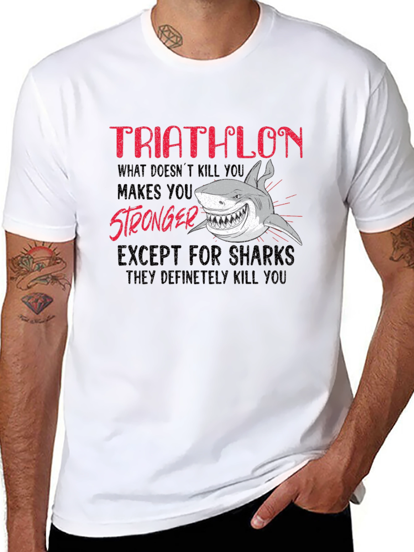 Triathlon Shark Graphic Tee - Funny Triathlete T-Shirt