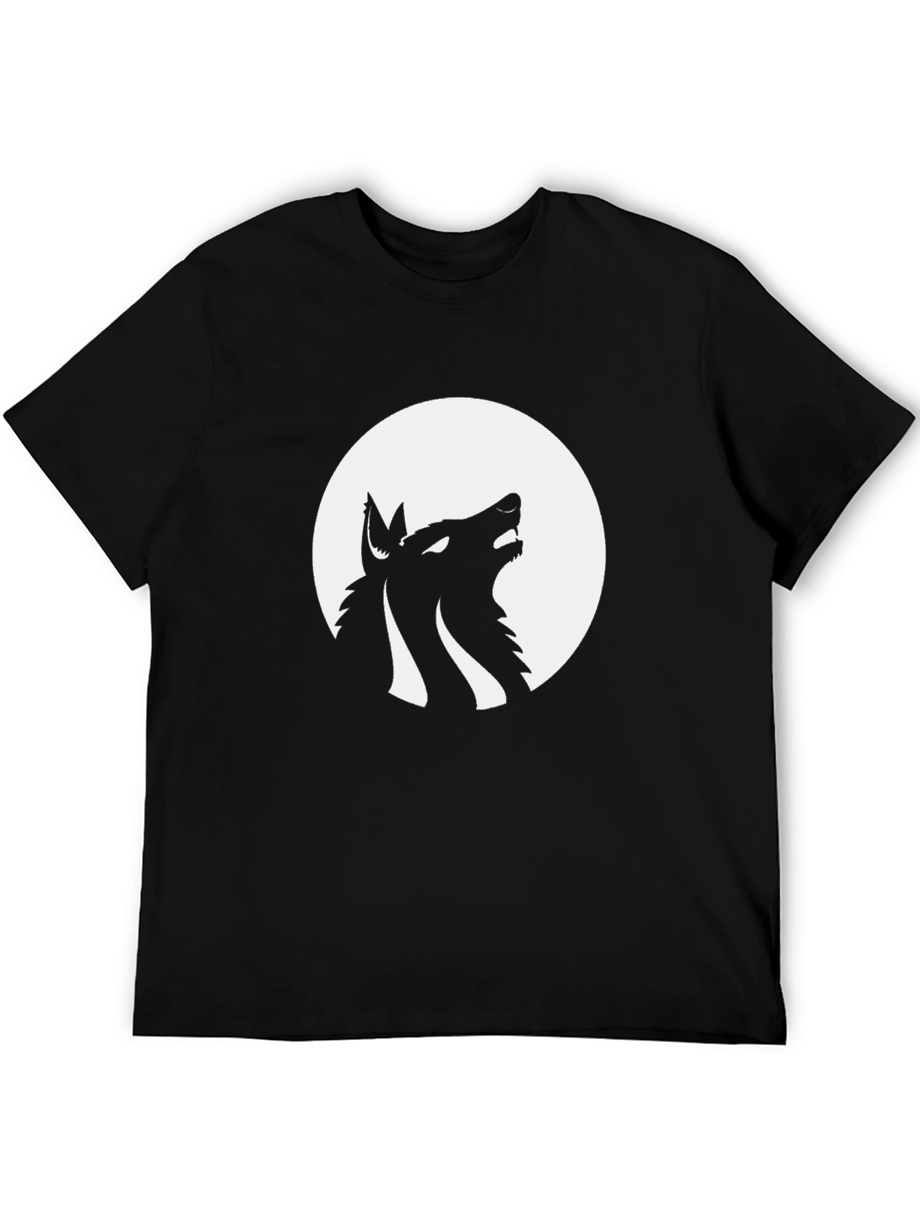 Wolf Howling at Moon Graphic Tee - Black Cotton Blend