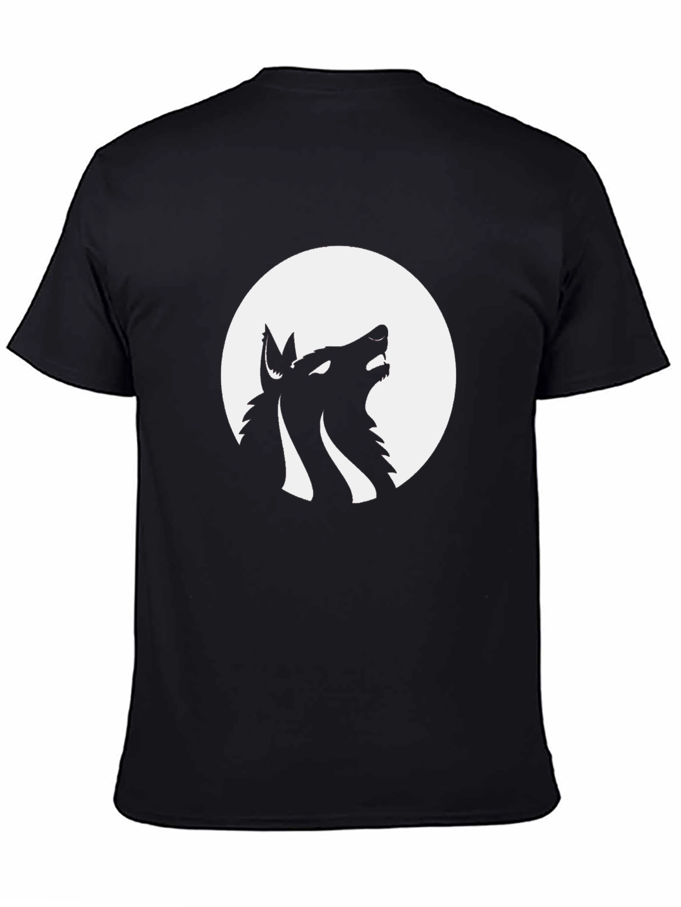 Wolf Howling at Moon Graphic Tee - Black Cotton Blend