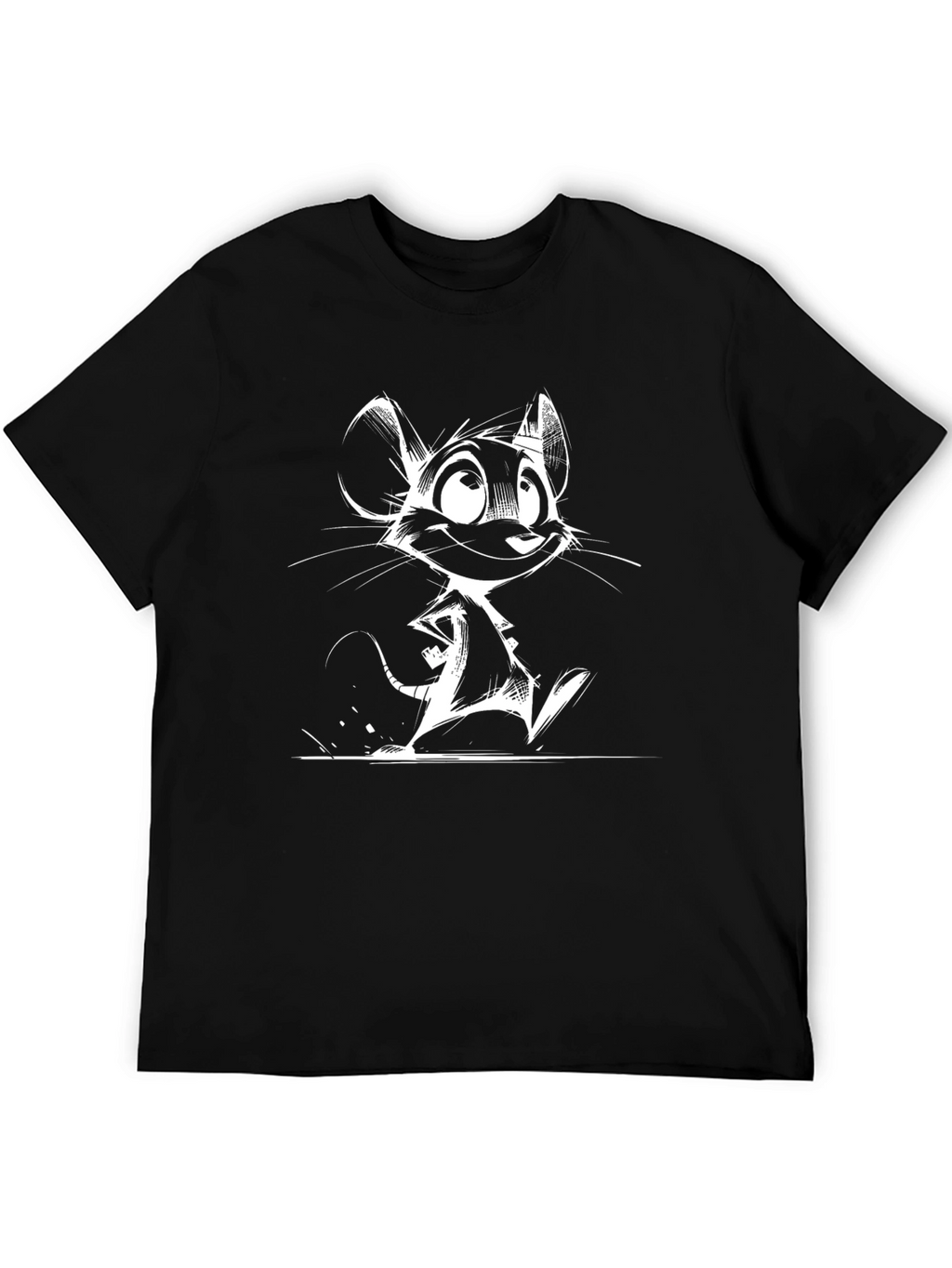 Whimsical Cartoon Mouse Graphic Tee - Black