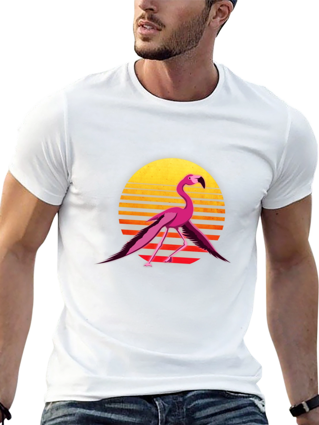 Retro Flamingo Graphic Tee - Black