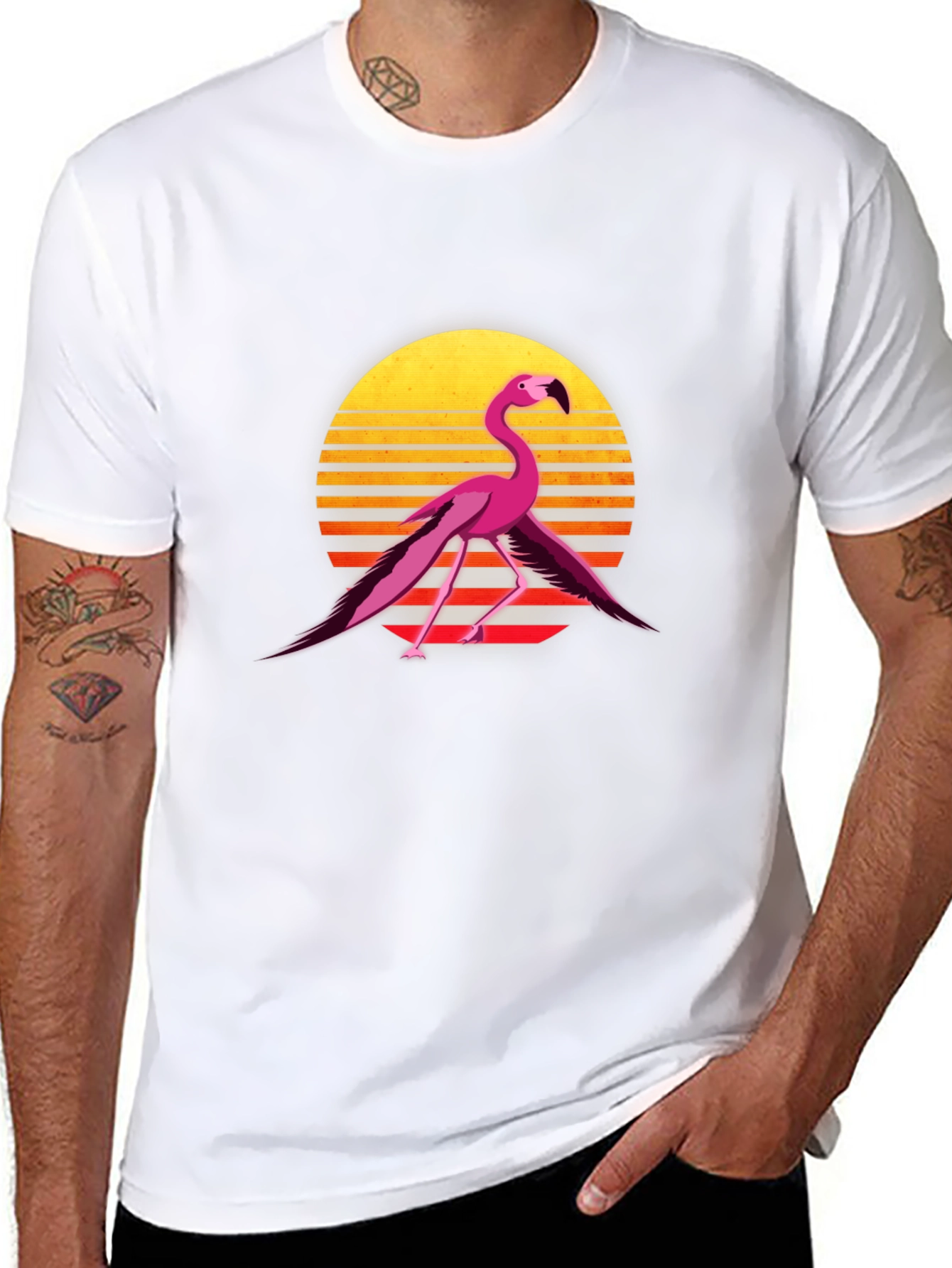 Retro Flamingo Graphic Tee - Black