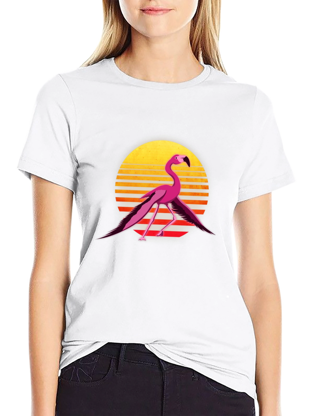 Retro Flamingo Graphic Tee - Black