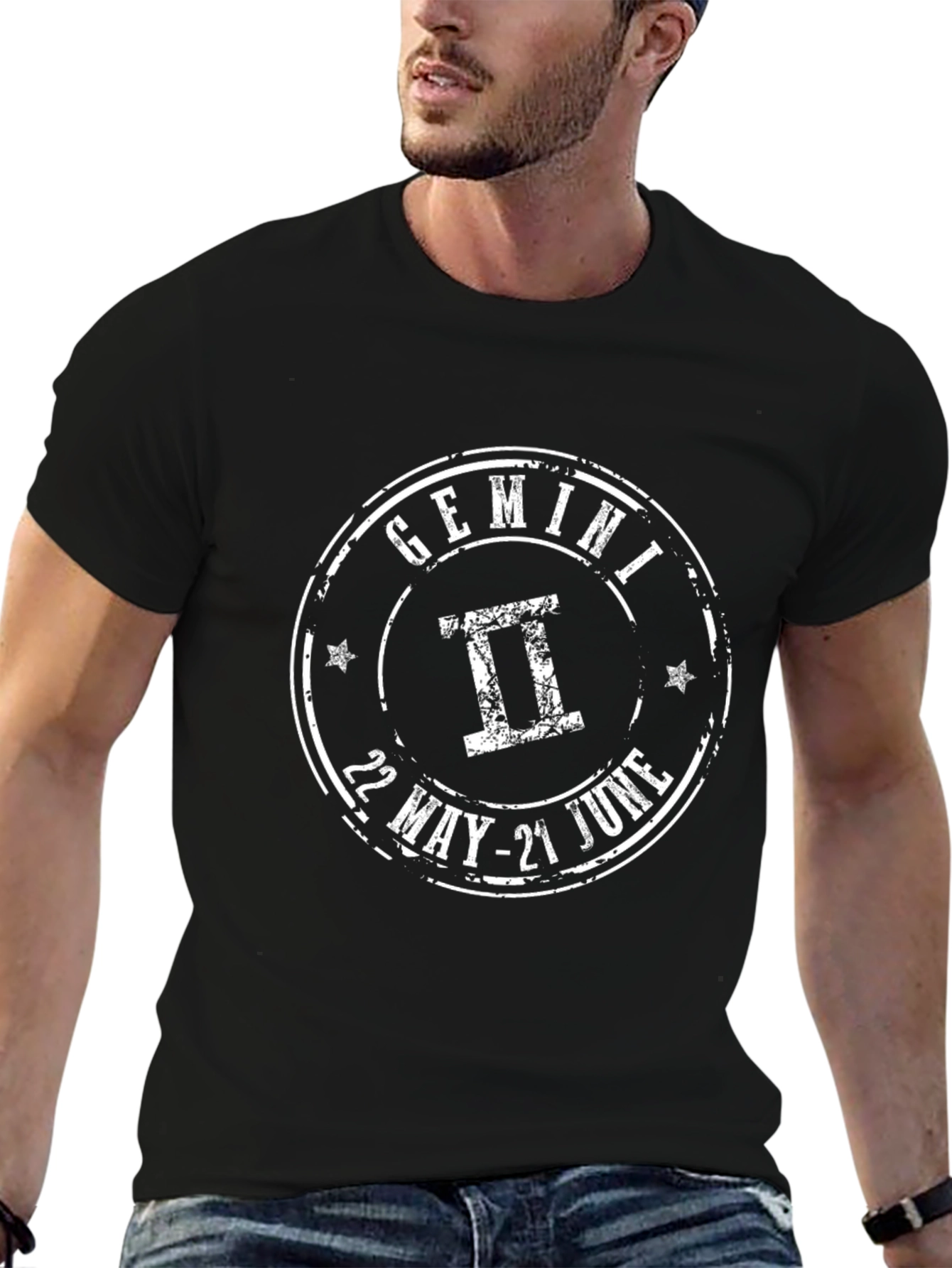 Gemini Zodiac Sign Black Graphic T-Shirt