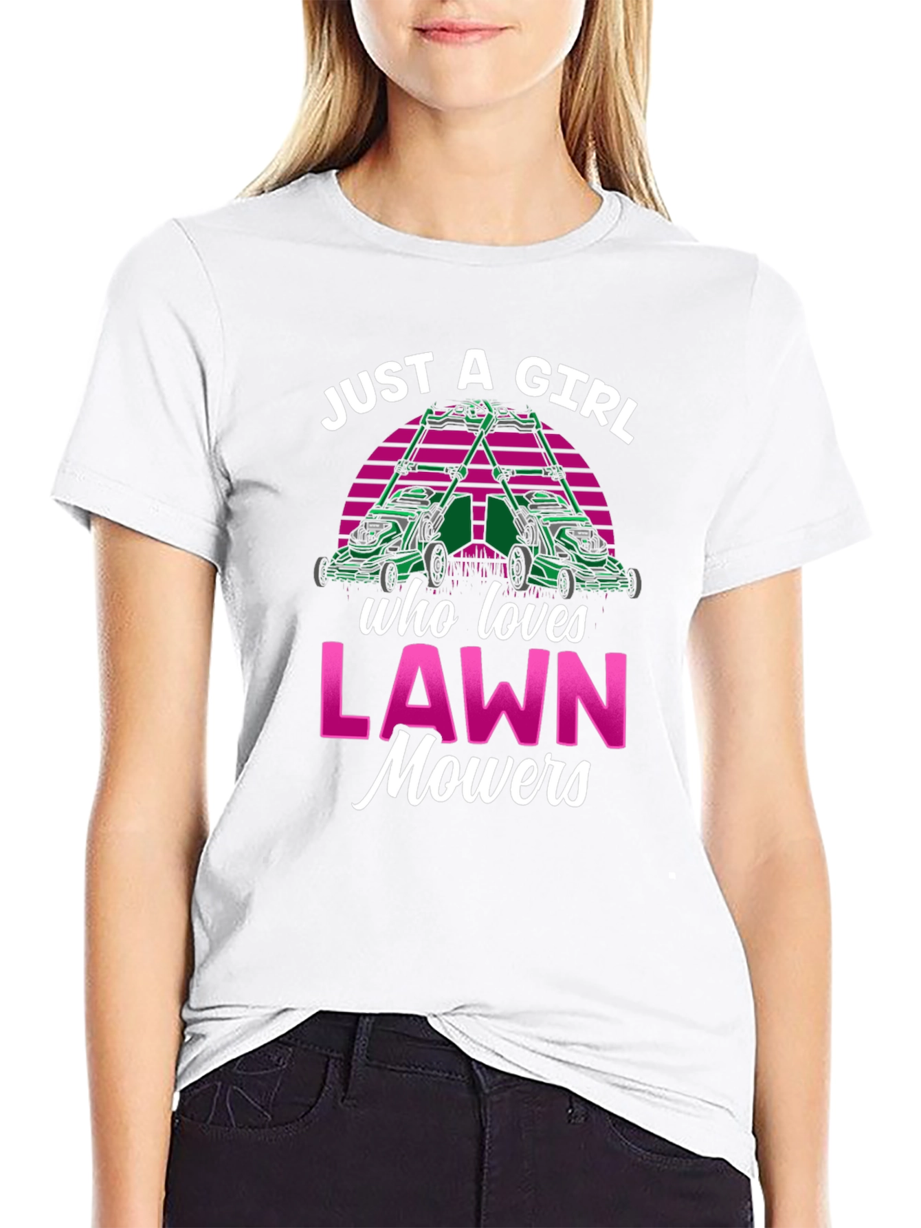 Just a Girl Who Loves Lawn Mowers Black Tee