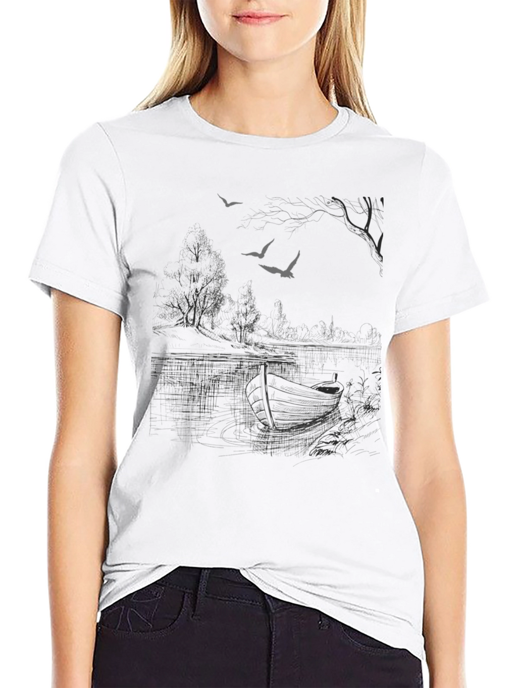 Black Graphic Tee - Lakeside Scene