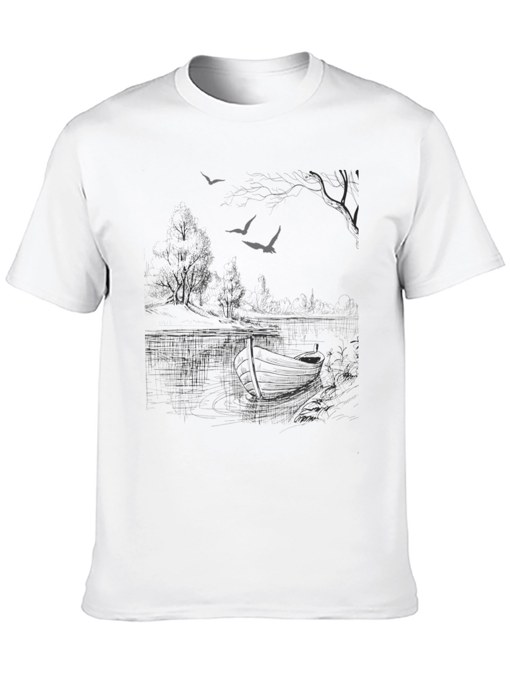 Black Graphic Tee - Lakeside Scene