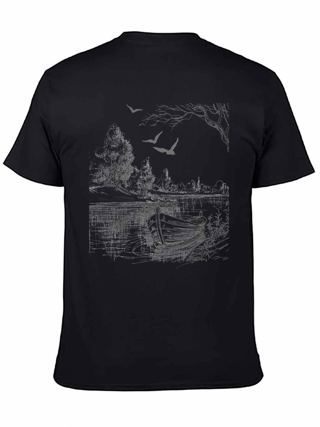 Black Graphic Tee - Lakeside Scene