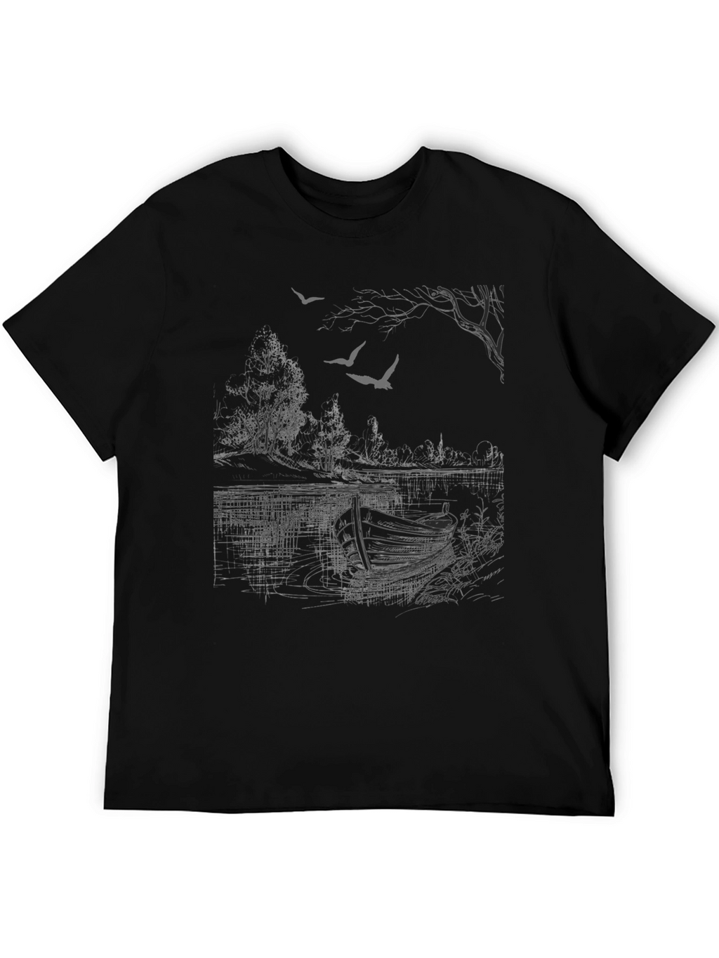 Black Graphic Tee - Lakeside Scene
