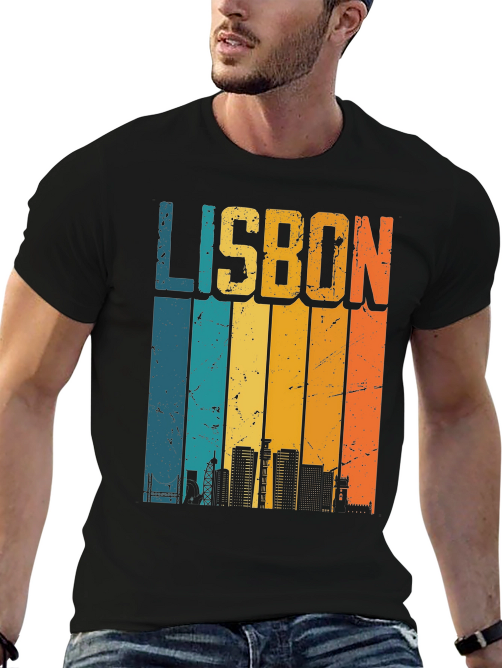 Retro Lisbon Skyline Graphic T-Shirt