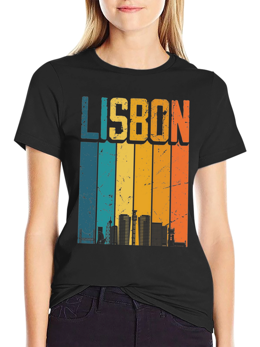 Retro Lisbon Skyline Graphic T-Shirt