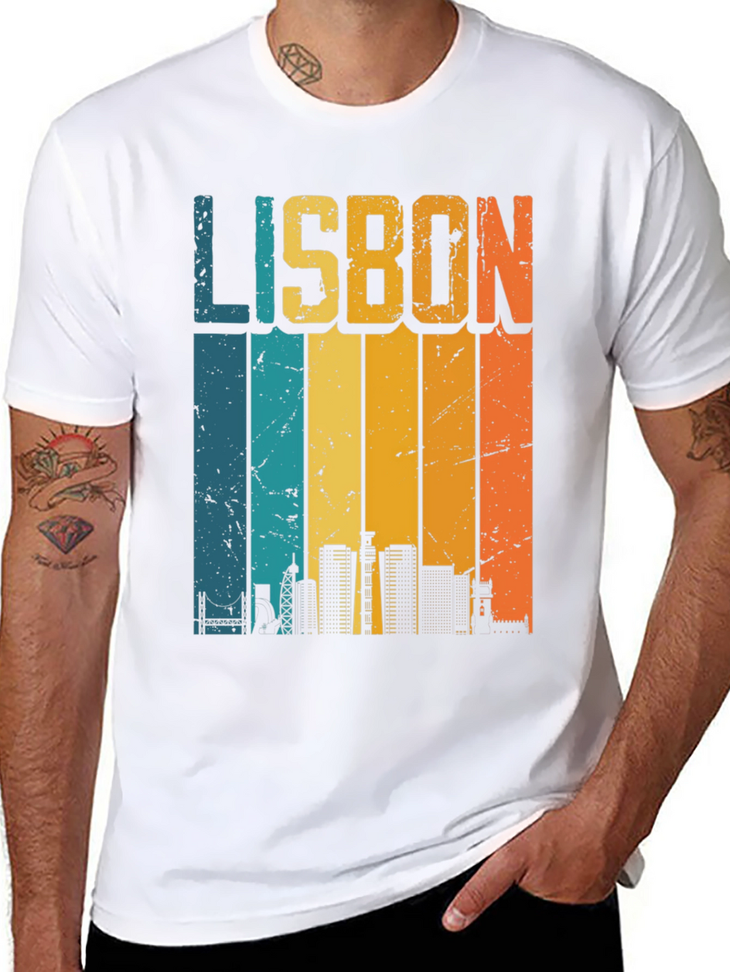 Retro Lisbon Skyline Graphic T-Shirt