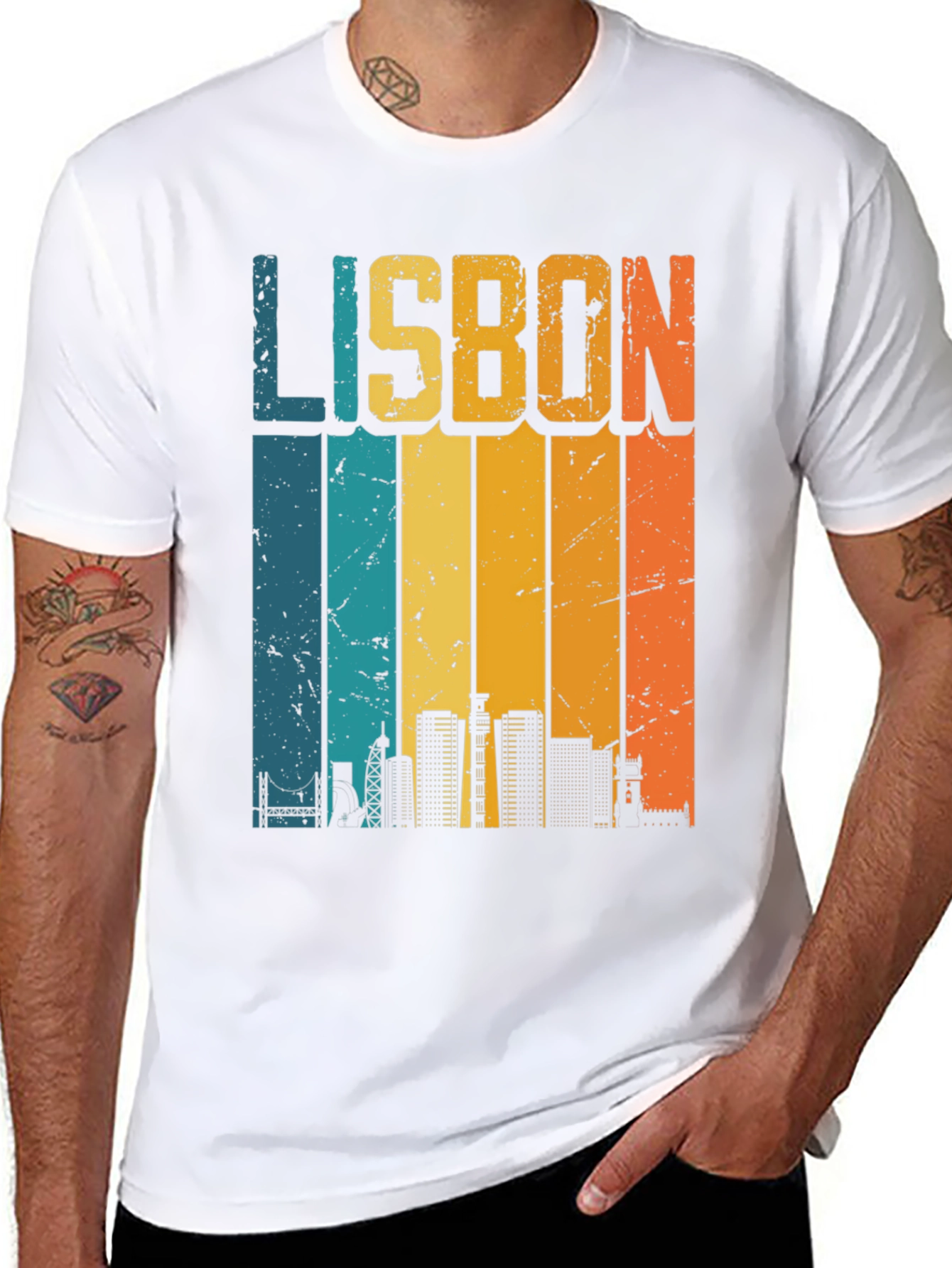 Retro Lisbon Skyline Graphic T-Shirt