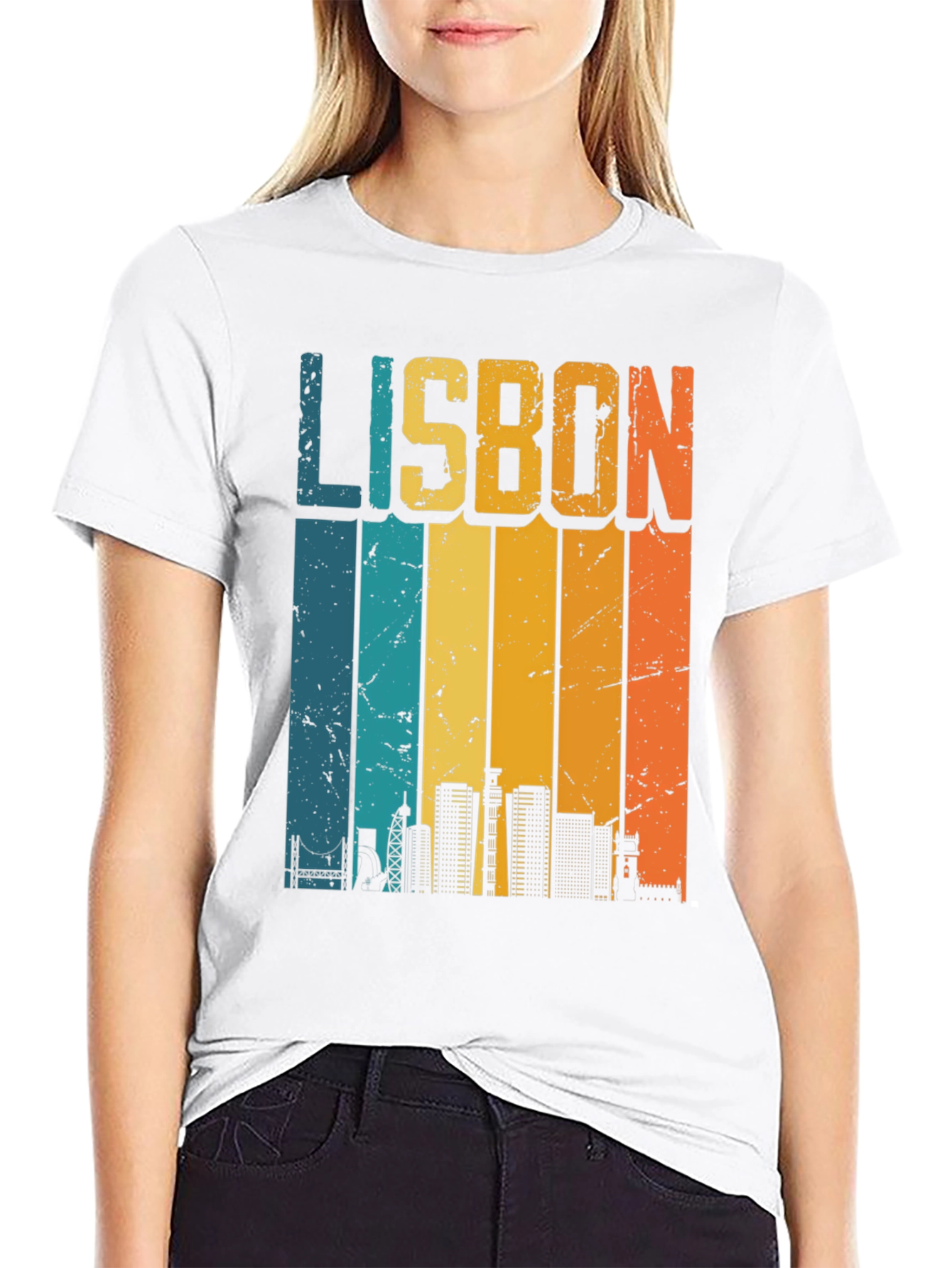 Retro Lisbon Skyline Graphic T-Shirt