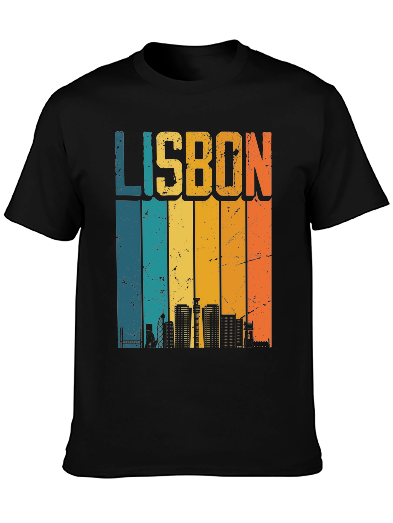 Retro Lisbon Skyline Graphic T-Shirt