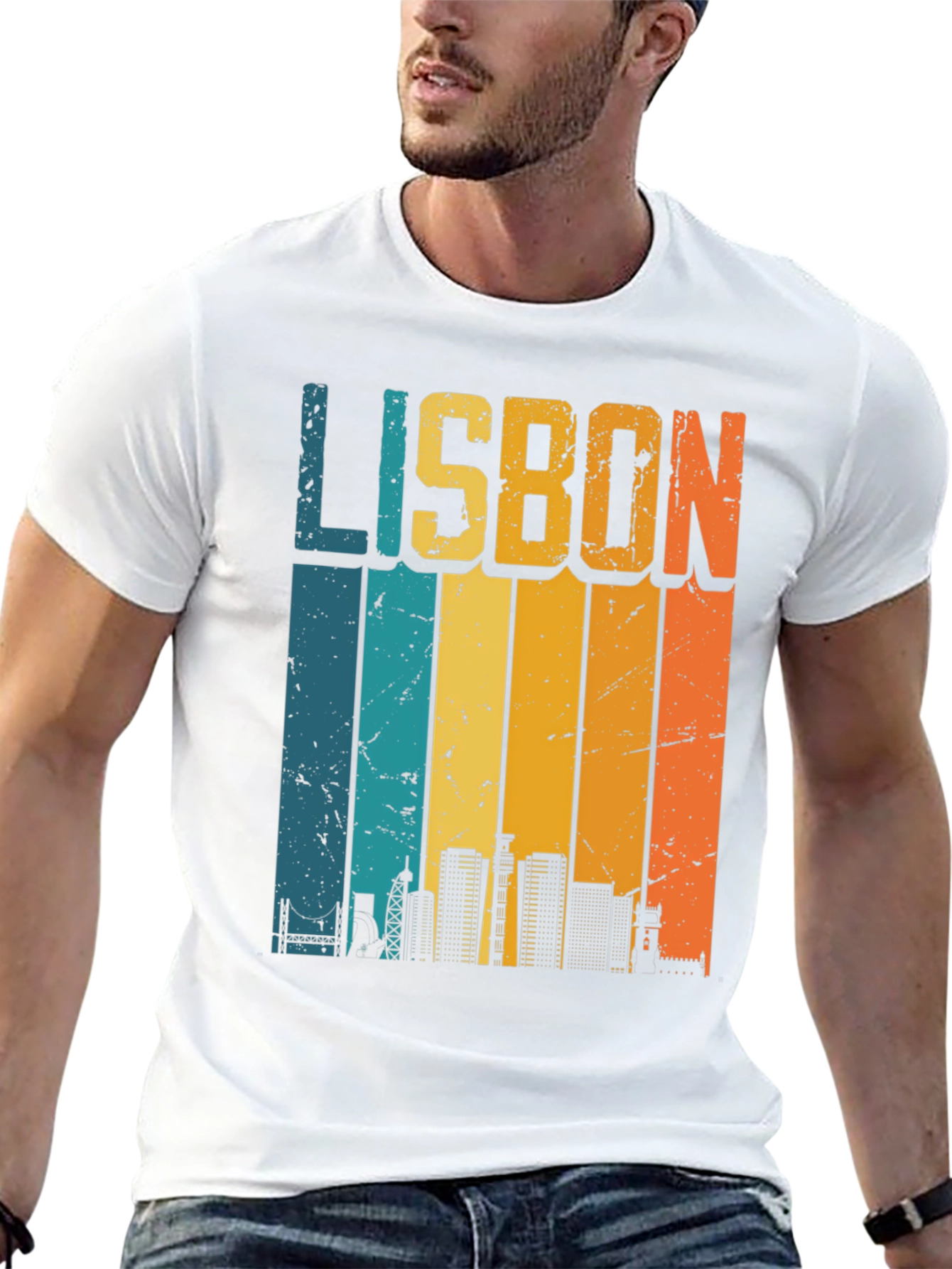 Retro Lisbon Skyline Graphic T-Shirt